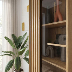 Wąska witryna 65 cm Arank do salonu | dąb mauvella/czarny