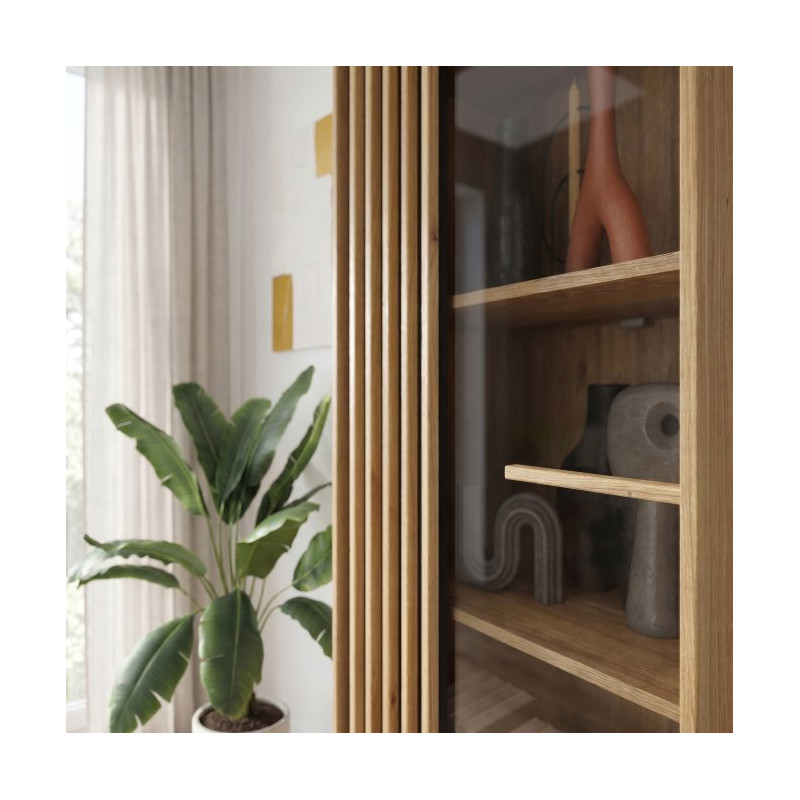 Wąska witryna 65 cm Arank do salonu | dąb mauvella/czarny