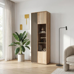Wąska witryna 65 cm Arank do salonu | dąb mauvella/czarny
