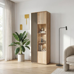 Wąska witryna 65 cm Arank do salonu | dąb mauvella/czarny