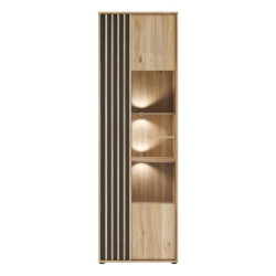 Wąska witryna 65 cm Arank do salonu | dąb mauvella/czarny