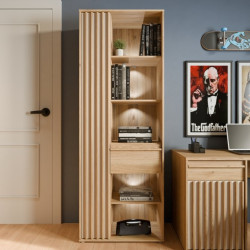 Regał z szufladą 73 cm Arank do salonu | dąb mauvella