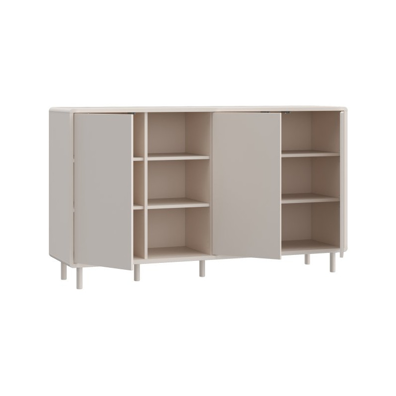 Komoda do salonu 160 cm Playly z szafkami i otwartymi półkami