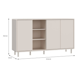 Komoda do salonu 160 cm Playly z szafkami i otwartymi półkami