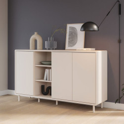 Komoda do salonu 160 cm Playly z szafkami i otwartymi półkami