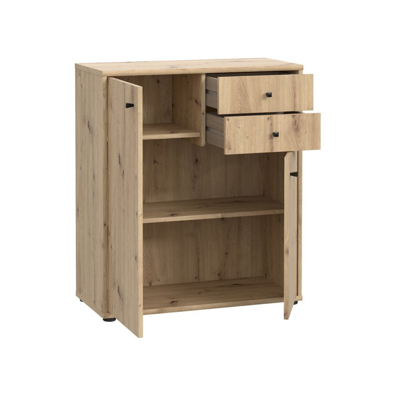 Komoda 2 szuflady 2 półki dąb artisan  – nowoczesny design