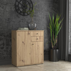 Komoda 2 szuflady 2 półki dąb artisan  – nowoczesny design