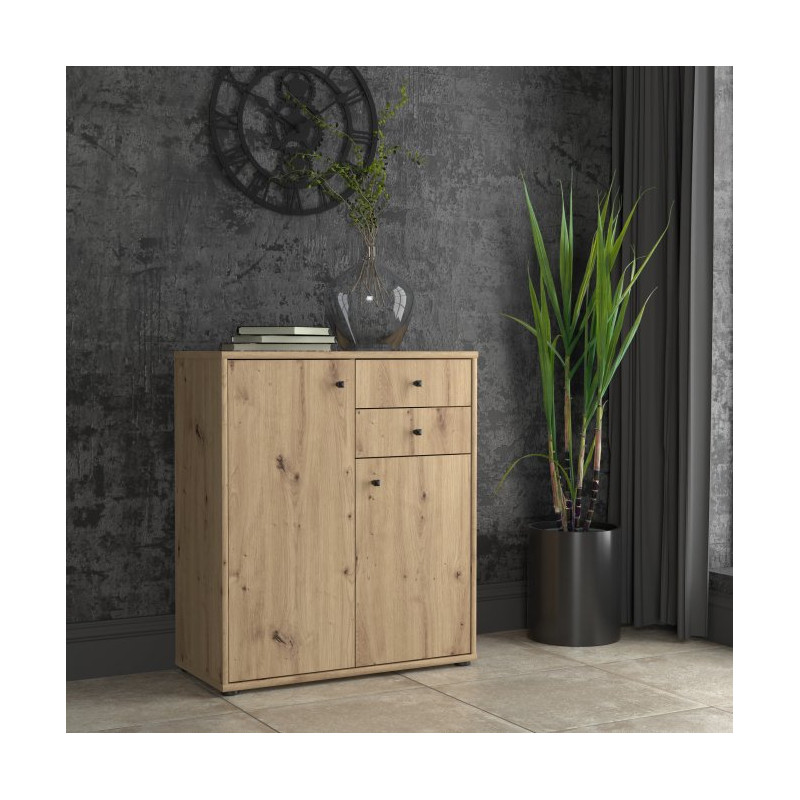 Komoda 2 szuflady 2 półki dąb artisan  – nowoczesny design
