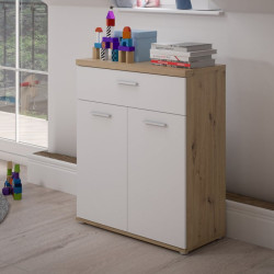 Wysoka komoda Winnie WNK431 do pokoju - biały/dąb artisan