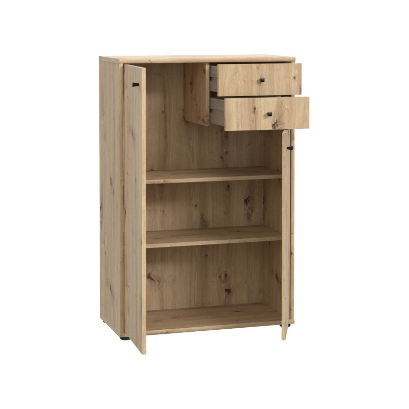 Komoda wysoka 2 szuflady i szafki dąb artisan 111 cm | Domowanie.pl