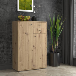 Komoda wysoka 2 szuflady i szafki dąb artisan 111 cm | Domowanie.pl