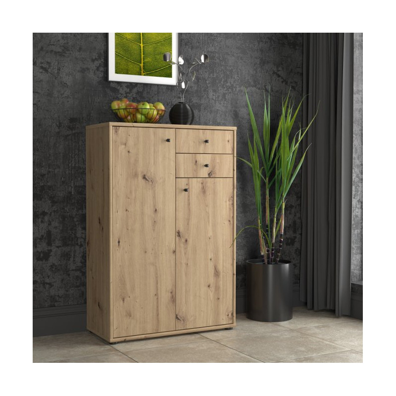 Komoda wysoka 2 szuflady i szafki dąb artisan 111 cm | Domowanie.pl