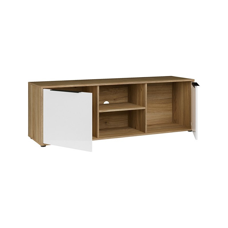 Szafka RTV 150 cm Orkney do salonu | dąb mauvella/biały połysk