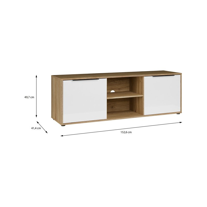 Szafka RTV 150 cm Orkney do salonu | dąb mauvella/biały połysk