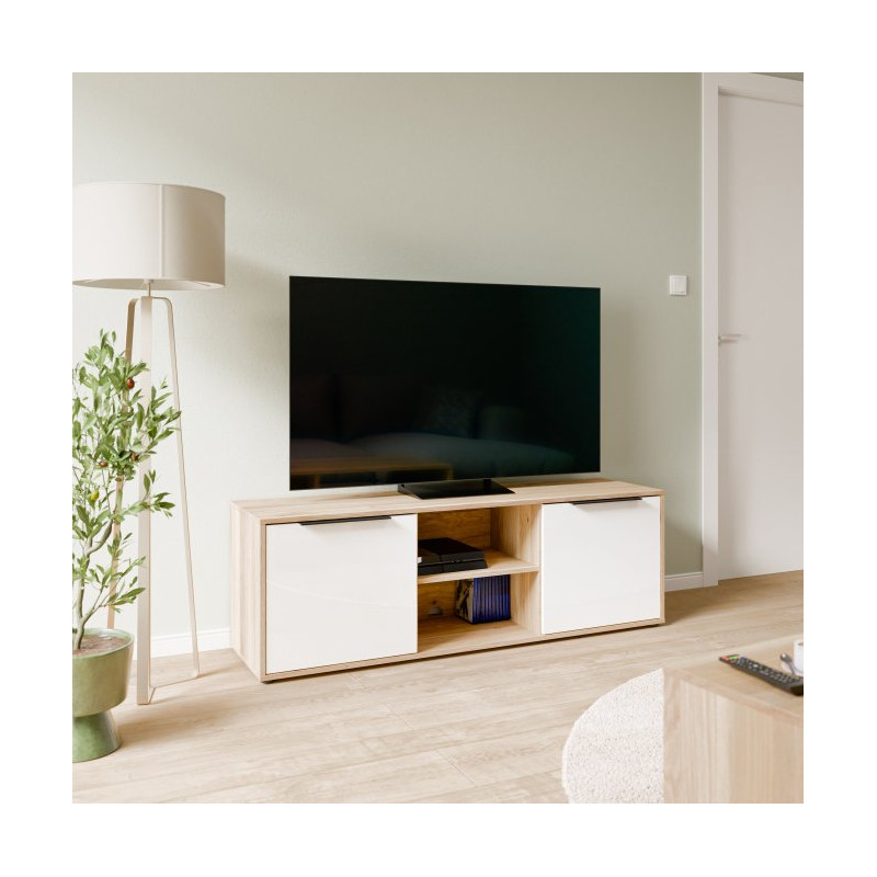 Szafka RTV 150 cm Orkney do salonu | dąb mauvella/biały połysk