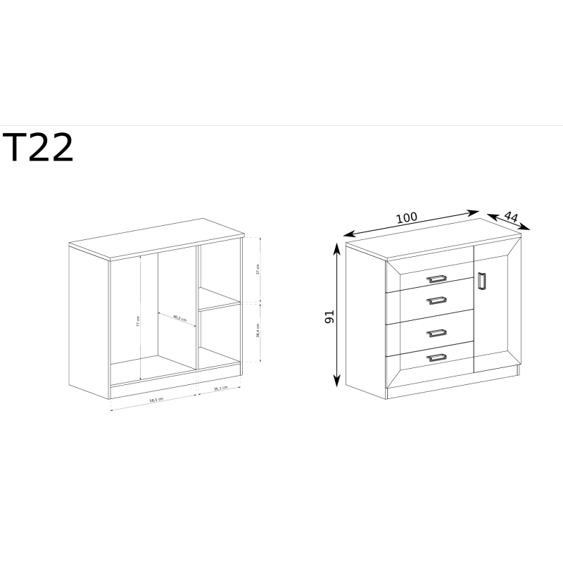 Komoda 100cm Tadeusz T22 dąb lefkas - domowanie.pl