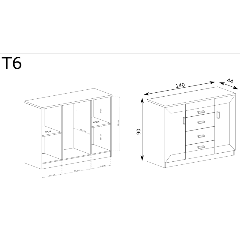 Komoda 140cm Tadeusz T6 dąb lefkas - domowanie.pl