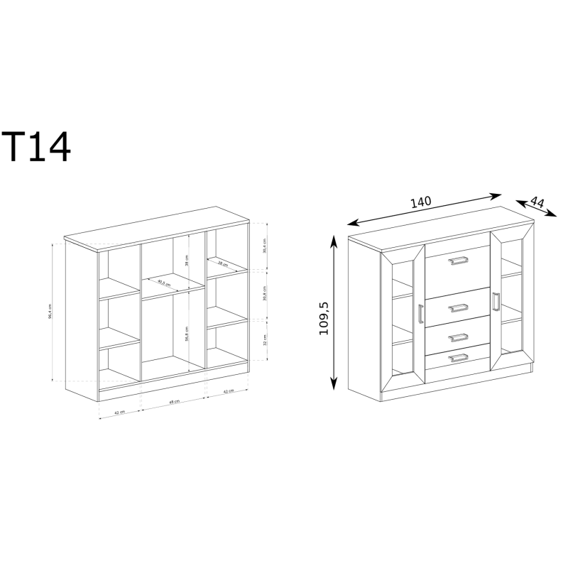 Komoda z witryną 140cm Tadeusz T14 dąb lefkas - domowanie.pl