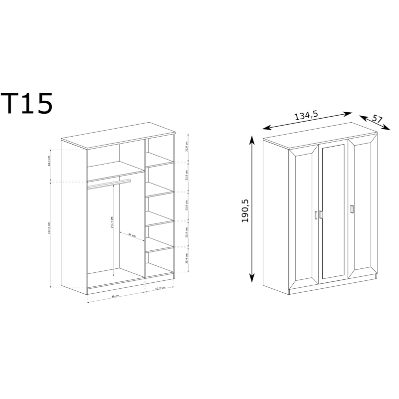 Szafa 135cm Tadeusz T15 dąb lefkas - domowanie.pl