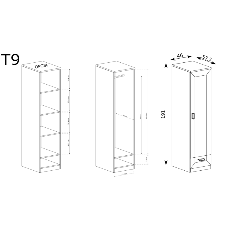 Szafa 46cm Tadeusz T9 dąb lefkas/dąb stuletni - domowanie.pl