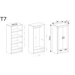 Szafa dwudrzwiowa 90cm Tadeusz T7 dąb lefkas - domowanie.pl
