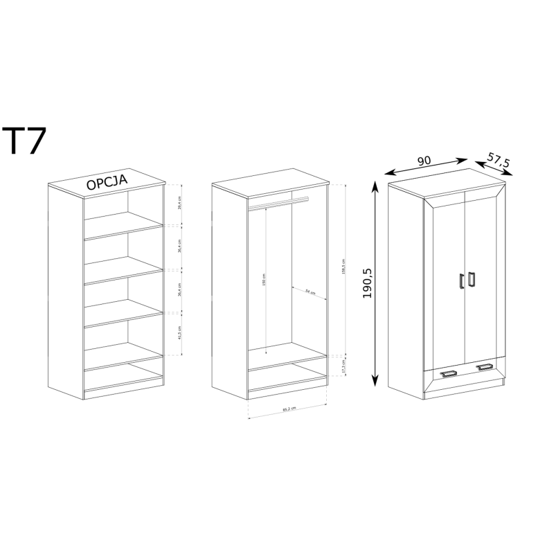 Szafa dwudrzwiowa 90cm Tadeusz T7 dąb lefkas - domowanie.pl