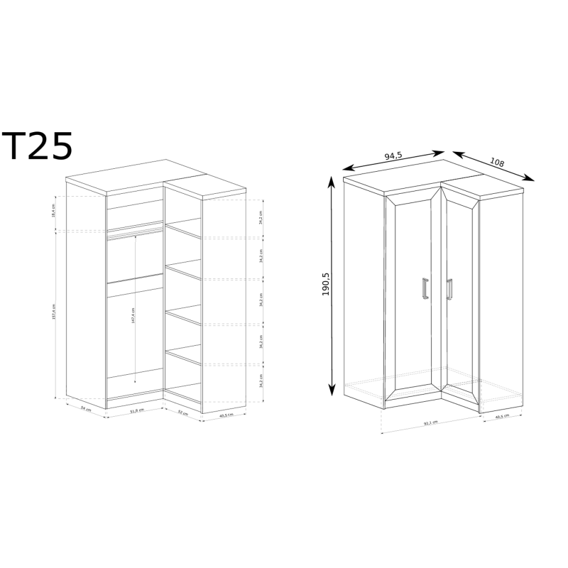 Szafa narożna 110cm Tadeusz T25 dąb lefkas - domowanie.pl