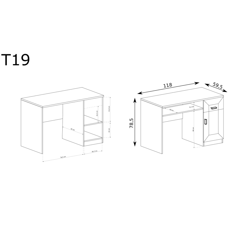 Biurko 118cm Tadeusz T19 dąb lefkas - domowanie.pl