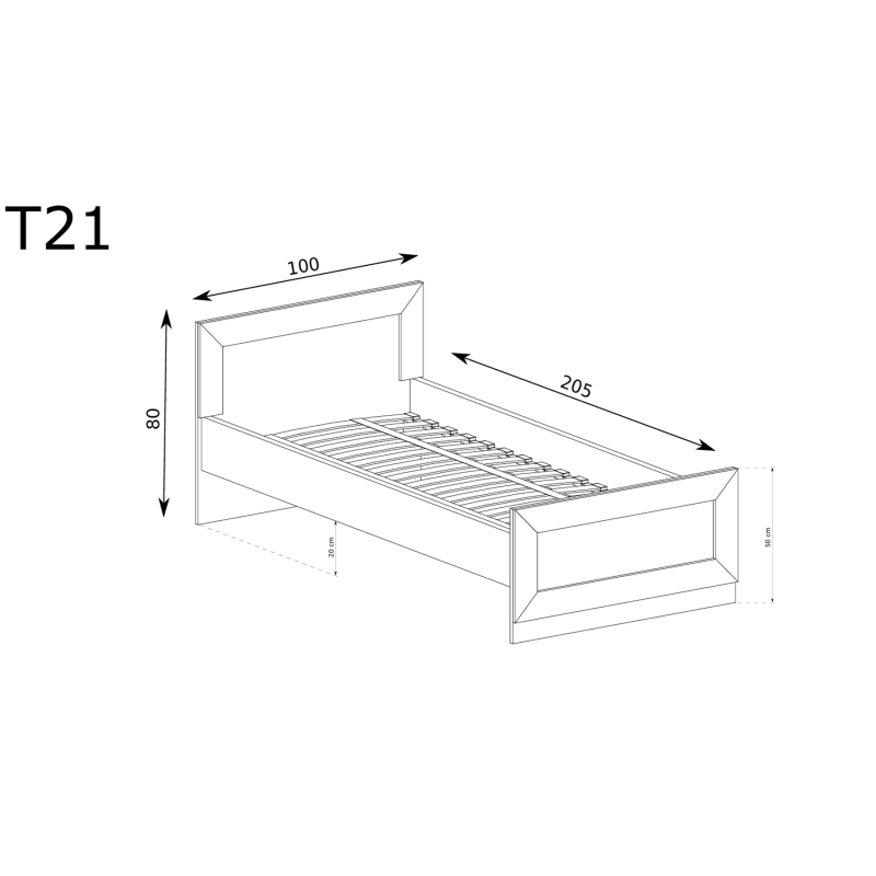 Łóżko jednoosobowe 90x200 Tadeusz T21 dąb lefkas - domowanie.pl