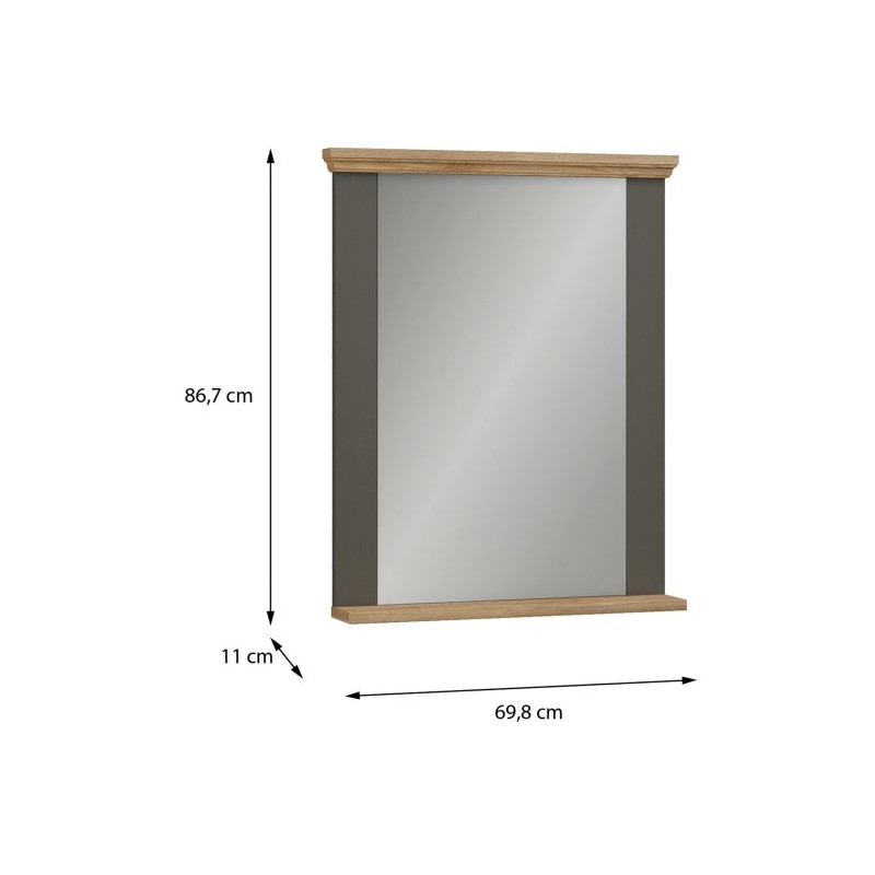 Lustro 70x87 cm Pontypool PNTD04 | uni wolfram szary/dąb mauvella