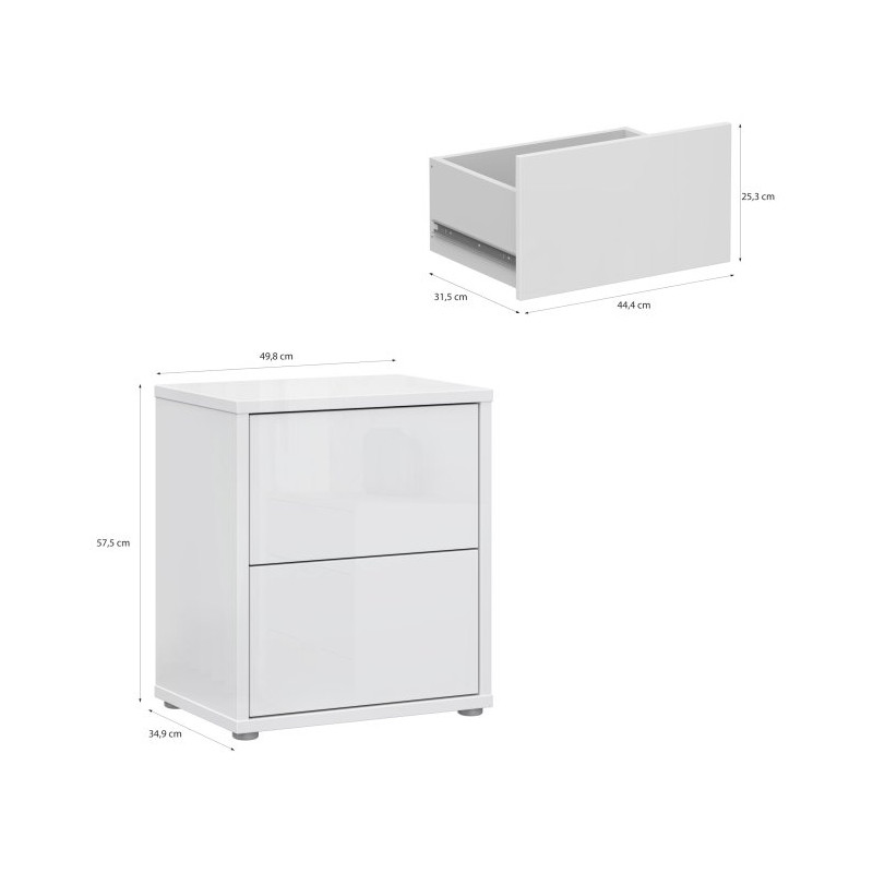 Biała szafka nocna 50 cm Sophistispace z szufladami w połysku