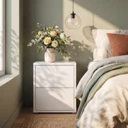 Biała szafka nocna 50 cm Sophistispace z szufladami w połysku