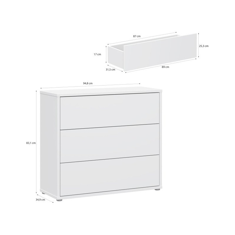 Komoda Sophistispace z 3 szufladami do salonu | kolor biały