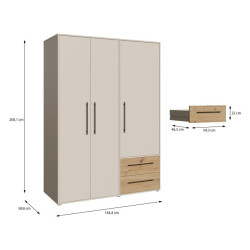 Szafa 145 cm JUPITER piaskowy/dąb artisan – skandynawski styl