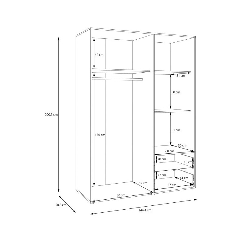 Szafa 145 cm JUPITER piaskowy/dąb artisan – skandynawski styl