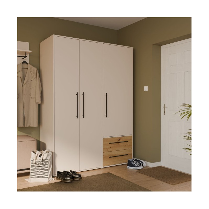 Szafa 145 cm JUPITER piaskowy/dąb artisan – skandynawski styl