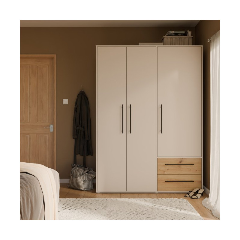 Szafa 145 cm JUPITER piaskowy/dąb artisan – skandynawski styl