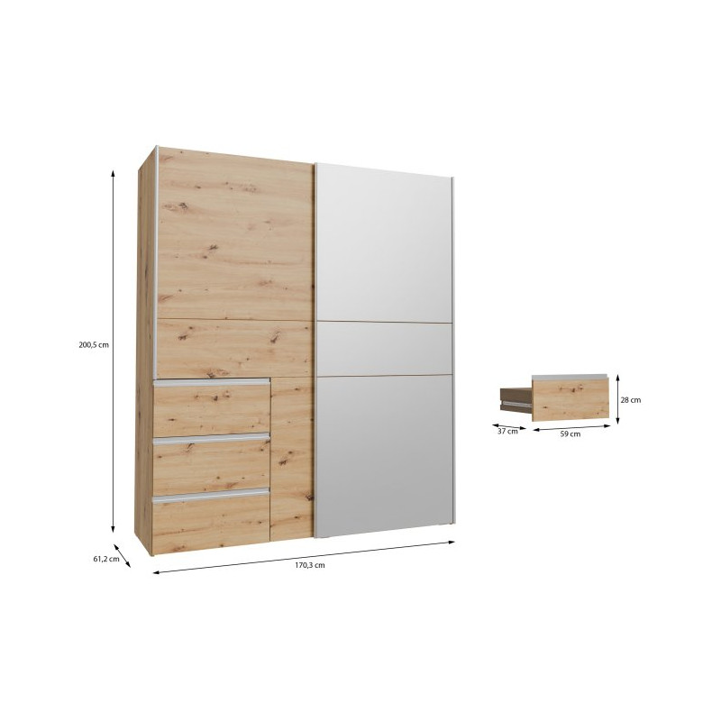 Szafa 170 cm WINN 2 z lustrem – dąb artisan