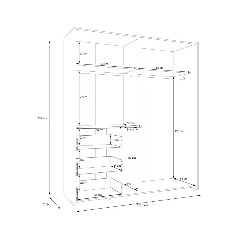 Szafa 170 cm WINN 2 z lustrem – dąb artisan