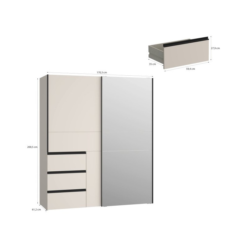Szafa 170 cm WINN 2 z lustrem | piaskowy