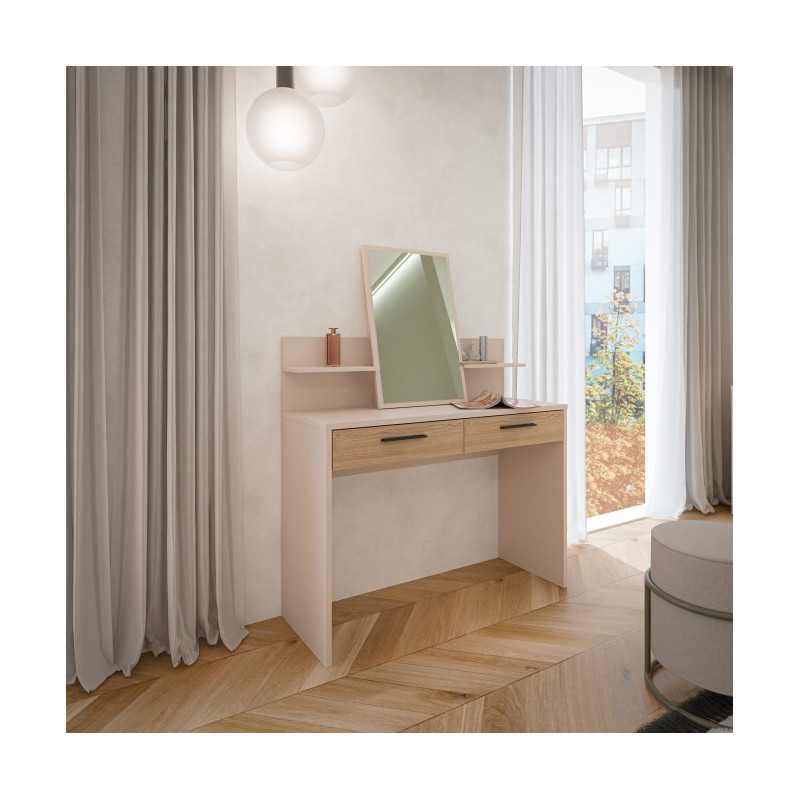 Toaletka z lustrem Ricciano | piaskowy/dąb elegancja