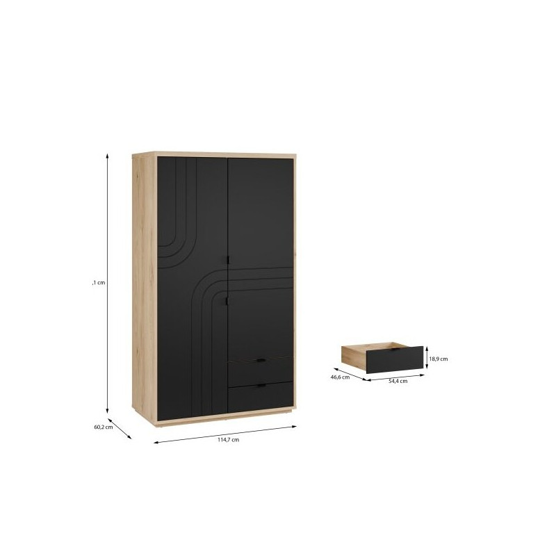 Szafa ubraniowa 115 cm Auriquet  z szufladami i półkami