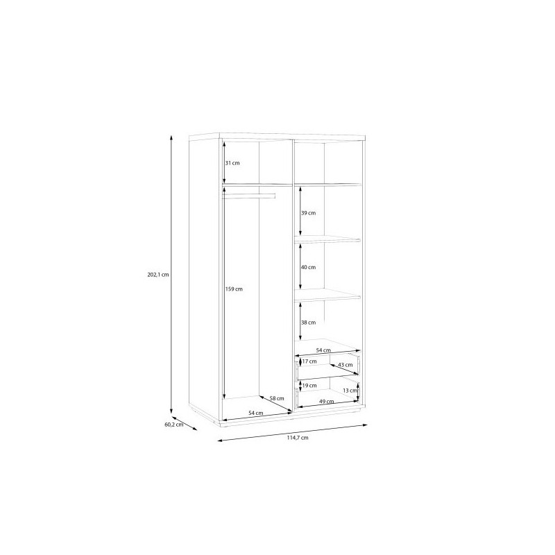 Szafa ubraniowa 115 cm Auriquet  z szufladami i półkami