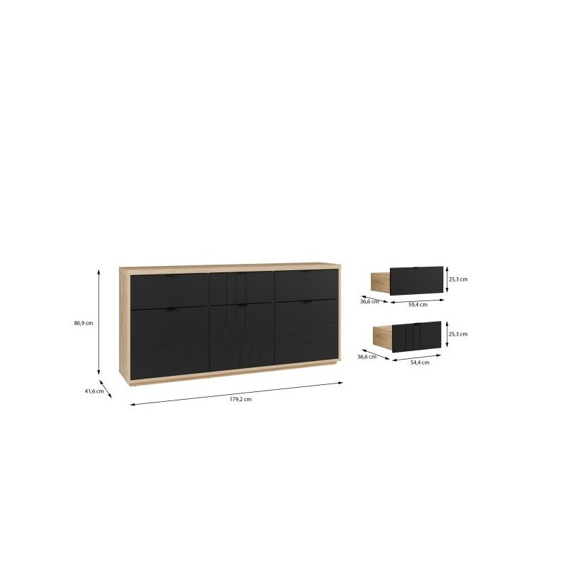 Czarna komoda 180 cm Auriquet do salonu sypialni biura