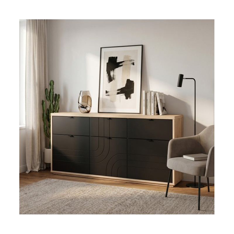 Czarna komoda 180 cm Auriquet do salonu sypialni biura