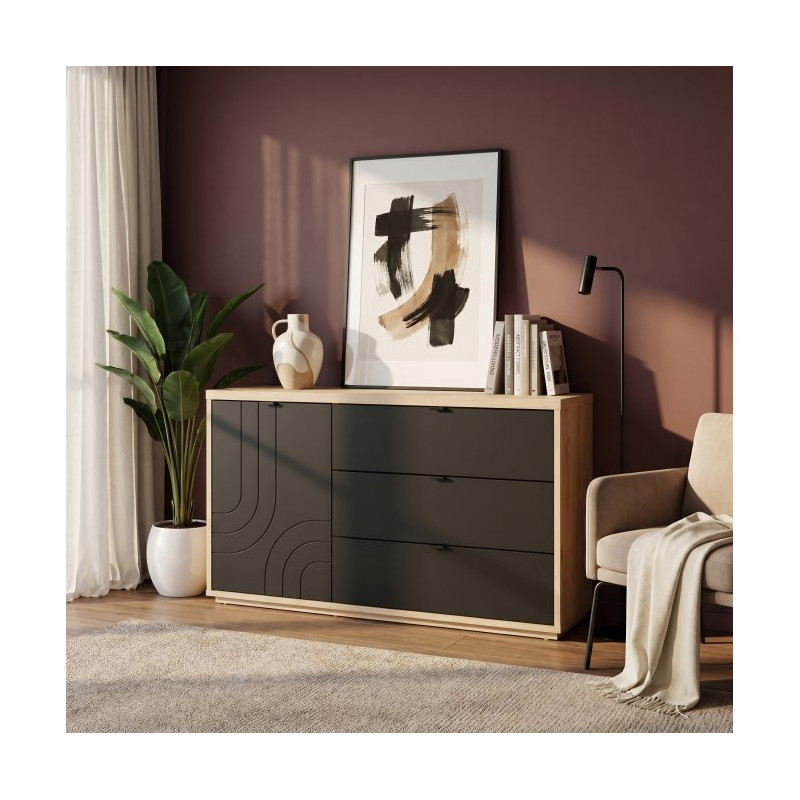 Czarna z szufladami 150 cm Auriquet do salonu sypialni biura