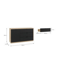 Czarna z szufladami 150 cm Auriquet do salonu sypialni biura