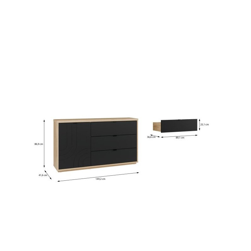 Czarna z szufladami 150 cm Auriquet do salonu sypialni biura