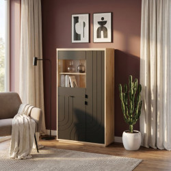 Witryna do salonu AUQV621L | dąb dziki naturalny/czarny
