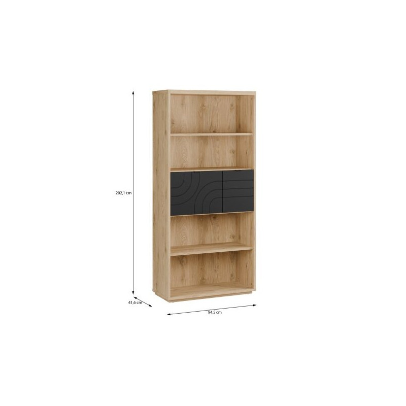 Regał z szafką 95 cm Auriquet do salonu | dąb dziki naturalny/czarny